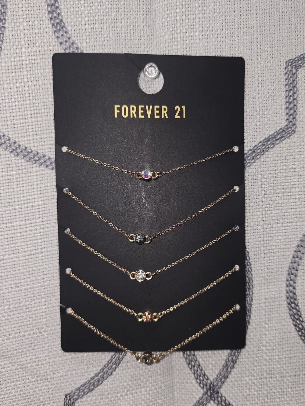 FOREVER 21 gold tone metal Bracelets Set of 5 Adjustables Chain with Stones New